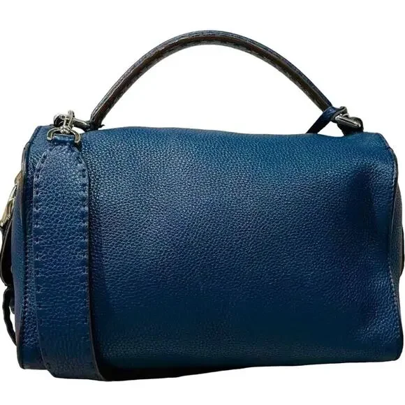 💎✨BEAUTIFUL✨💎Authentic Fendi Leather Selleria Navy Blue 2-Way Shoulder Bag - Picture 2 of 6